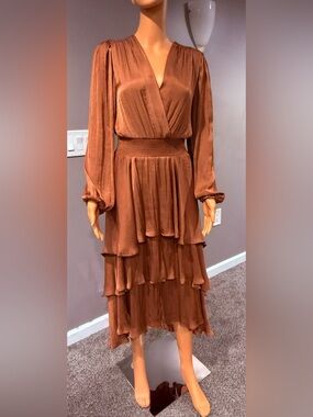 Steve Madden Copper Rust Tiered Long-Sleeve Maxi Dress